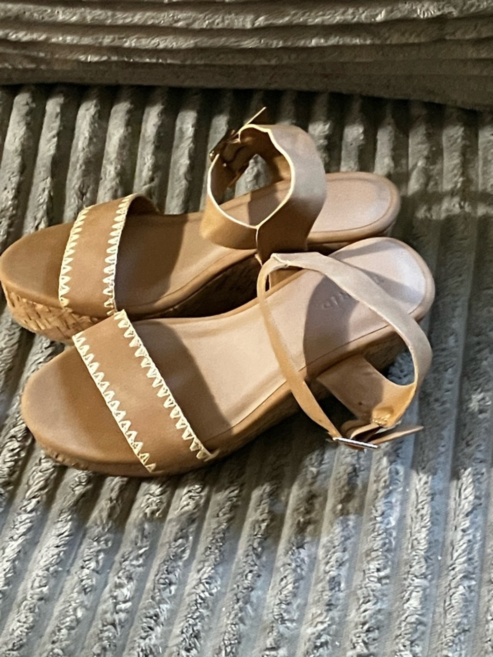 torrid Tan Wedge Sandals with Cream Zigzag Trim